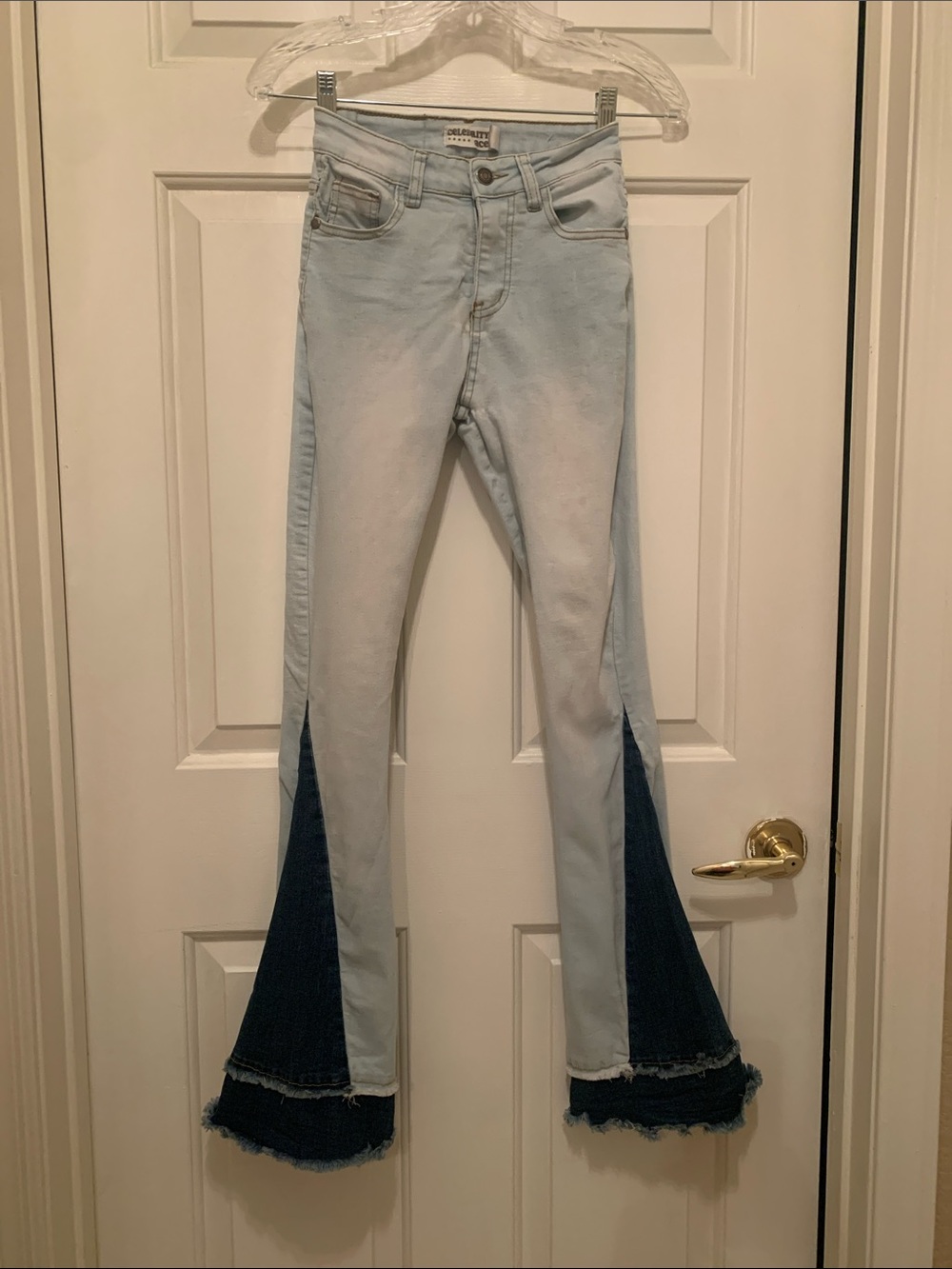 Two-Tone Light Blue & Dark Blue Flare Jeans - Flared Hem